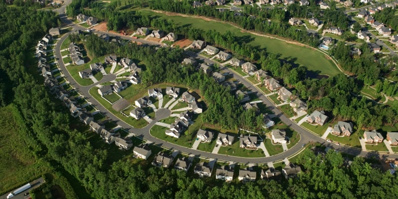 Aerial view of suburban homes Aerial view of suburban homes