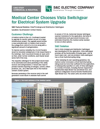Centro médico escoge el interruptor de distribución Vista para actualizar su sistema eléctrico